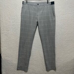 ZARA Mens Plaid Dress Pants Size L Gray Slim Fit Flat Front Made in Turkey